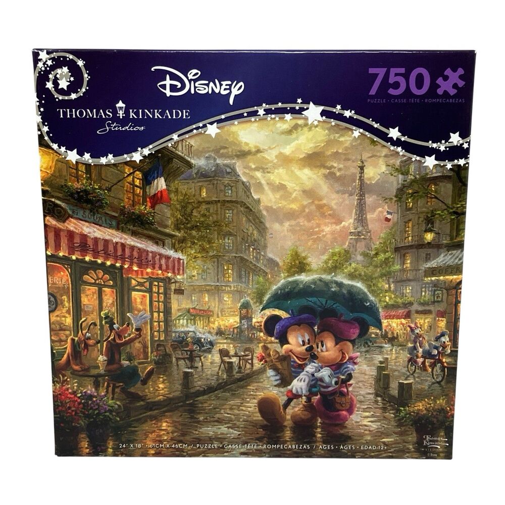 Disney Kinkade Mickey Minnie Mouse Paris Puzzle‎ 750pc Romantic Eiffel Tower Art
